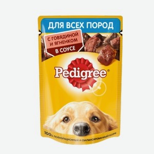Корм  Педигри , пауч, для взрослых собак говядина ягненок, говядина, 85 г