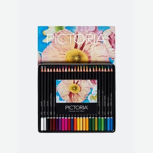 Набор цветных карандашей PICTORIA Botanica 24 шт в металлической коробке
