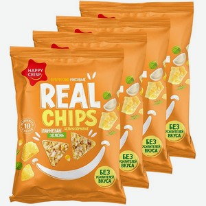 Чипсы цельнозерновые Happy Crisp кукурузно-рисовые Real Chips пармезан с чесноком и зеленью 4 шт по 50 г