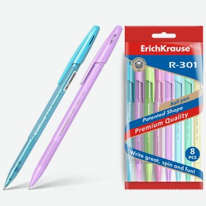 Ручка шариковая ErichKrause R-301 Spring/ Pastel Stick 0.7, 8 цветов корпуса, цвет чернил синий