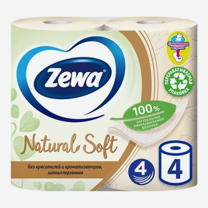 Туалетная бумага 4 шт 4 слоя Zewa Natural Soft м/уп