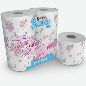 Туалетная бумага World cart с рисунком Кролик 3 слоя 4 рулона по 200 листов