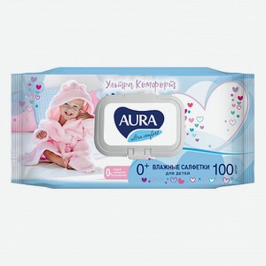 Салфетки влажные для детей с крышкой Ultra Comfort с экстрактом алоэ и витамином Е 100шт Aura, 0.385 кг