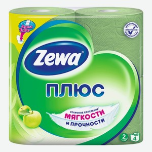 Туалетная бумага Zewa Плюс зеленое яблоко двухслойная, 4 рулона