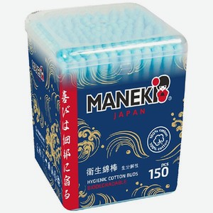 Палочки ватные Maneki Ocean с голубым стиком 150 шт