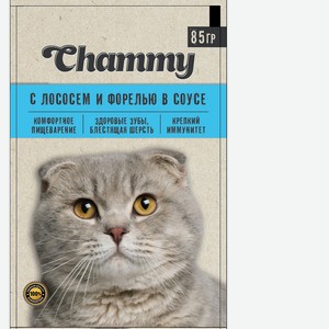 Корм 85 гр Chammy для кошек с лососем и форелью в соусе м/уп