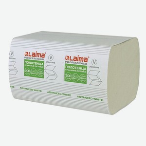 Полотенца для диспенсера Лайма бумажные комплект 200 шт / 15 пачек 23х20см Advanced White 2-слойные белые V-сложение