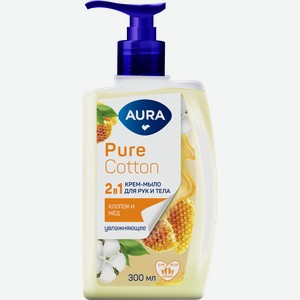 Крем-мыло для рук и тела AURA Pure Cotton 2в1 Хлопок и мед, 300мл