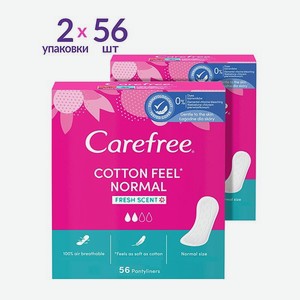 Прокладки гигиенические Carefree Cotton Feel Normal с насыщенным ароматом свежести 56 шт х 2 упаковки