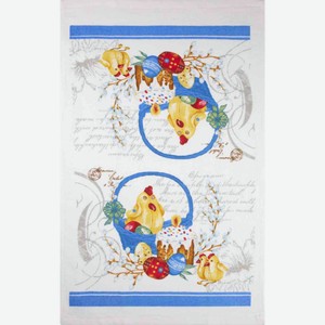 Полотенце кухонное велюровое Wellness Пасхальница цвет: голубой/оранжевый/серый, 38×63 см
