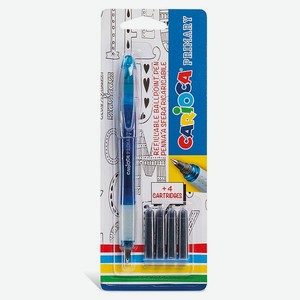 Ручка шариковая CARIOCA Primary многоразовая в комплекте с 4 сменными картриджами 1 мм синий 43248