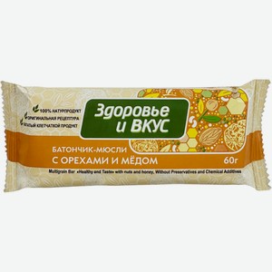 Батончик-мюсли  Здоровье и Вкус  орехи/мед 60г