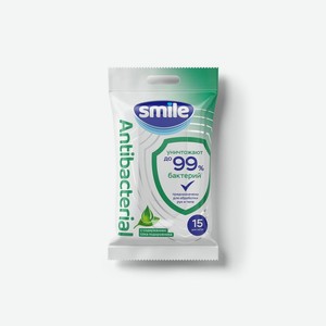 Влажные салфетки 15 шт Smilе Antibacterial D-PANTHENOL/подорожник м/уп