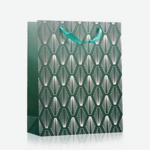 Пакет подарочный УРРА , Зеленый с орнаментом , 26*32*10см