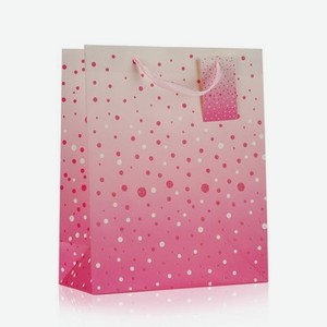 Пакет подарочный УРРА , Бело-розовый с точками , 26*32*12см