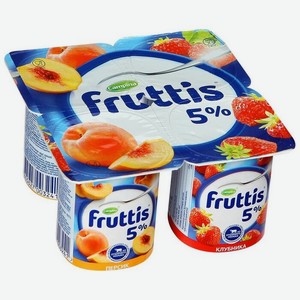 Продукт йогуртный FRUTTIS Клубника/Персик 5%, без змж, 115г