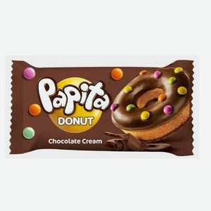Кекс Papita Donut с какао глазурью, шоколадной начинкой и цветным драже 40гр