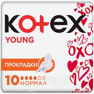 Прокладки Kotex Young 10 шт нормал поверхность сеточка