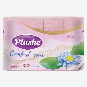 Бумага туалетная Plushe Comfort care water lily розовая 3 слоя, 12 рулонов