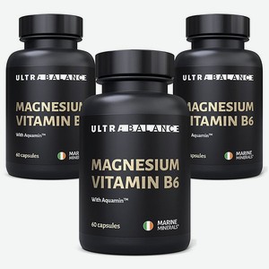 Магний с витамином В6 UltraBalance бад для мужчин и женщин беременных и кормящих с комплексом Aquamin 180 капсул