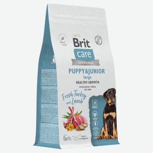Корм сухой для щенков и молодых собак Brit Care Dog Puppy&Junior L Healthy Growth индейка ягненок, 1,5 кг
