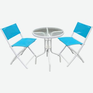 Набор садовой мебели стол сталь/стекло + 2 стула цвет: белый/синий, 3 предмета