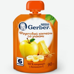 Фруктовое пюре Gerber фруктовый коктейль со злаками, с 6 месяцев, 90 г