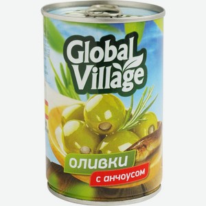 Оливки Global Village зелёные с анчоусом 300 г