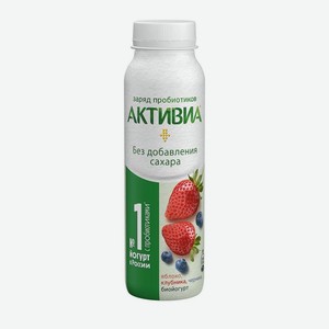 Биойогурт питьевой Актибио С бифидобактериями яблоко, клубника, черника 1.5% 260 мл