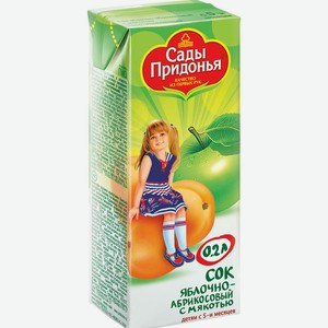 Сок детский Сады Придонья яблоко-абрикос, с 5 месяцев 200 мл