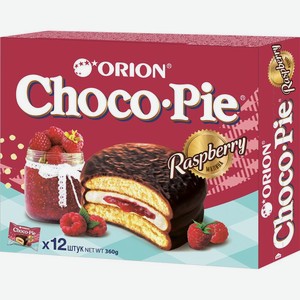 Пирожное Orion Choco Pie Raspberry бисквитное в шоколаде с малиной 360 г