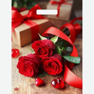 Пакет ПВД Тико с вырубной укрепленной ручкой Три красные розы Глянец, 40*31см 