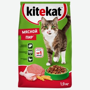 Сухой полнорационный корм KITEKAT™ для взрослых кошек «Мясной Пир» 1.9 кг
