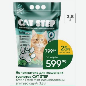 Наполнитель для кошачьих туалетов CAT STEP Arctic Fresh Mint силикагелевый впитывающий, 3,8 л