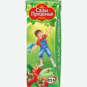 Сок детский Сады придонья Яблоко-Шиповник, с 6 месяцев, 0.2 л, тетрапак