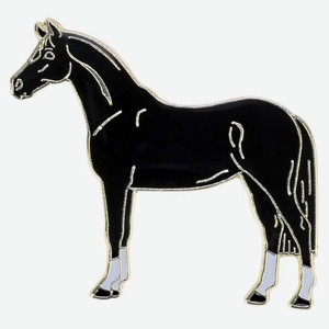 Значок металлический HappyROSS  Лошадь в белых носочках , чёрный, 27х24мм (Германия)