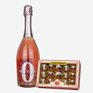 Безалкогольное Игристое Вино Bottega Розовое 0,75 л и Шоколадные конфеты Reber 300 гр