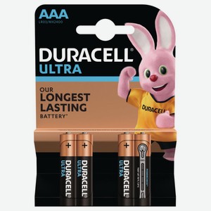 Батарейки алкалиновые Duracell Ultra AAA/R03/LR03/MX2400, 4 шт.