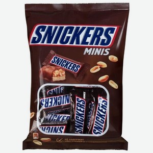 Конфеты Snickers Minis, начинка нуга и мягкая карамель, пакет