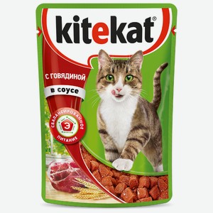 Корм для кошек Kitekat влажный с говядиной в соусе, 85 г
