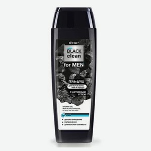 Гель-душ для мытья волос, тела и бороды «Витэкс» Black clean for Men с активным углем, 400 мл