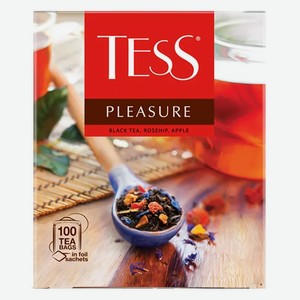 Чай черный Tess Pleasure с шиповником яблоком и тропическими фруктами, 100 шт