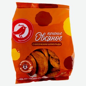Печенье АШАН Красная птица овсяное с шоколадом, 400 г