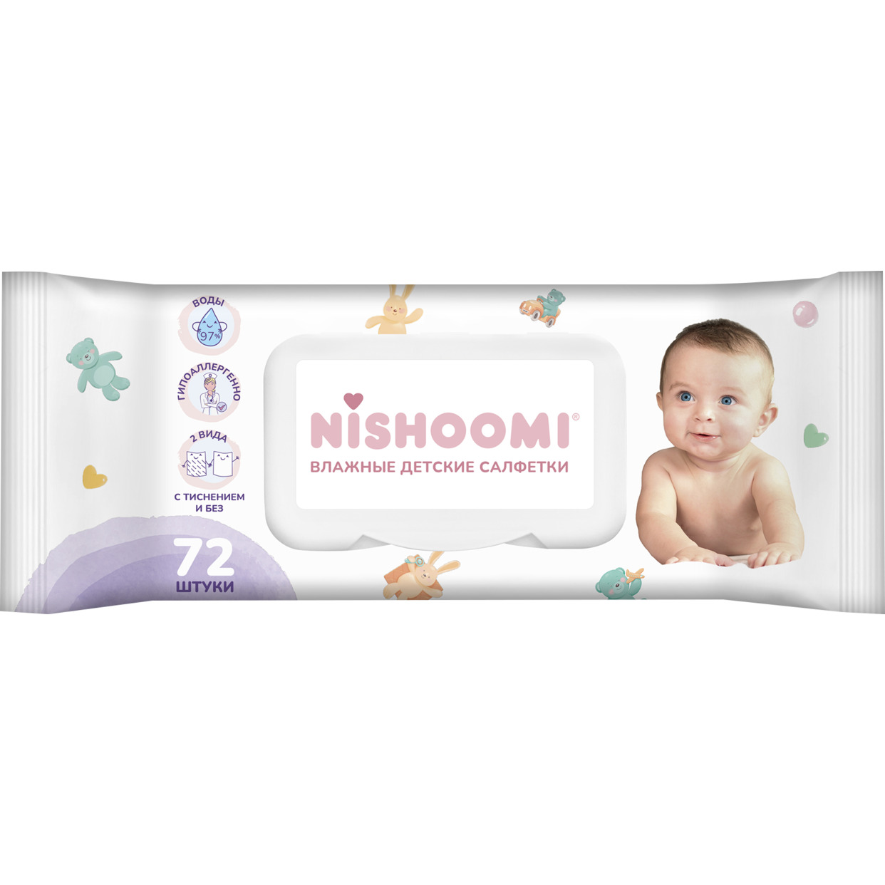 Влажные детские салфетки товарного знака «Nishoomi» 72 шт.