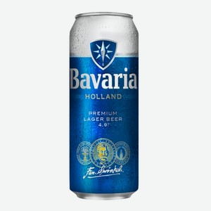 Пиво Bavaria Premium светлое пастеризованное 4.9% 0.45 л, металлическая банка