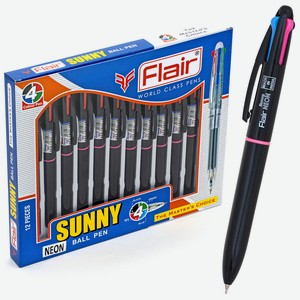 Ручка шарик. автомат.  Flair  SUNNY NEON, 0,7мм, 4-х цв:розовый,голубой,фиолетовый,оранжевый в блист