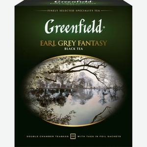 Чай черный GREENFIELD Earl grey fantasy с ароматом бергамота к/уп, Россия, 100 пак