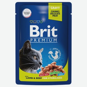 Брит 85г Premium Пауч Ягненок и Говядина в соусе для взрослых стерилизованных кошек