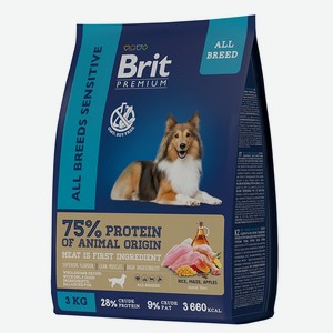 Корм сухой с бараниной и индейкой для взрослых собак всех пород Brit Premium 3кг