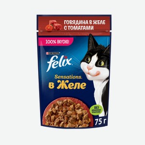 Корм влажный Felix Sensations говядина-томат, 75г